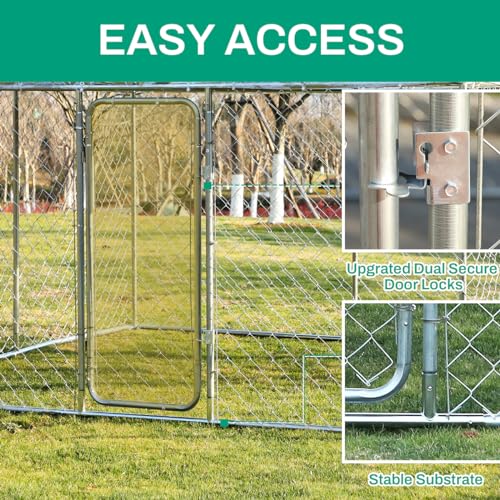 8 x 8 FT Galvanized Chain Link Outdoor Dog Kennel with Roof M3619