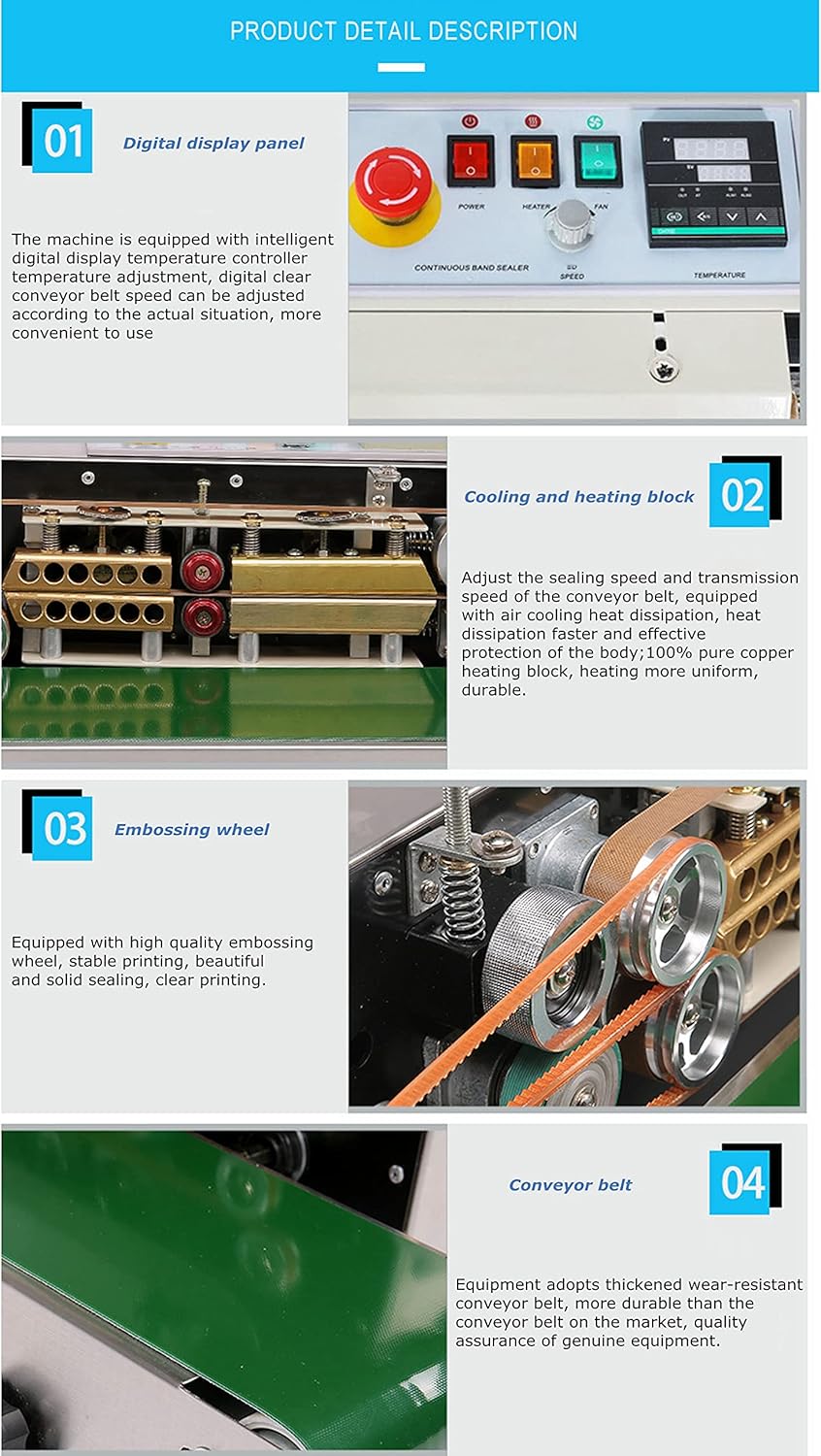 Continuous Sealing Machine Automatic Band Sealer with Digital Thermostat for Plastic Poly Bag Film 110V P565