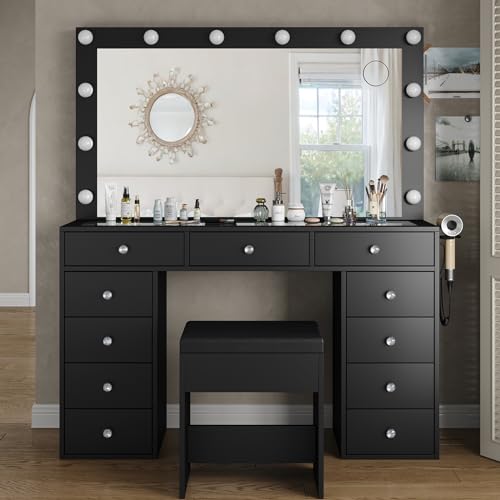 White Vanity Desk with Mirror and 11 Drawers G823634