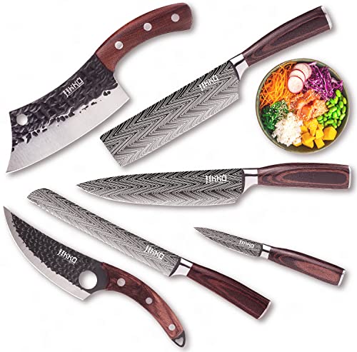 6 Piece Japanese Carbon Steel Kitchen Knife Set with Walnut and Mahogany Wood Handles F367933