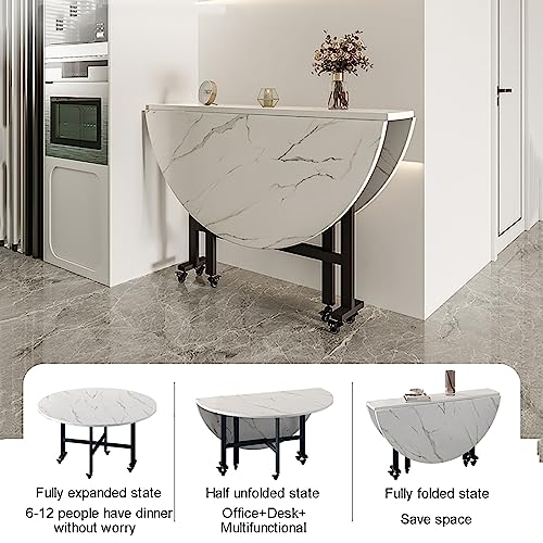 Folding Dining Table with 6 Wheels, Drawer and 2-Layer Storage Shelf, 130cm X923