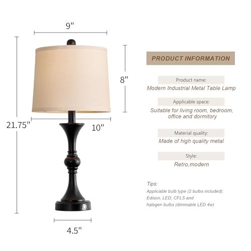 Black Fabric Drum Shade Table Lamps Set of 2 J266