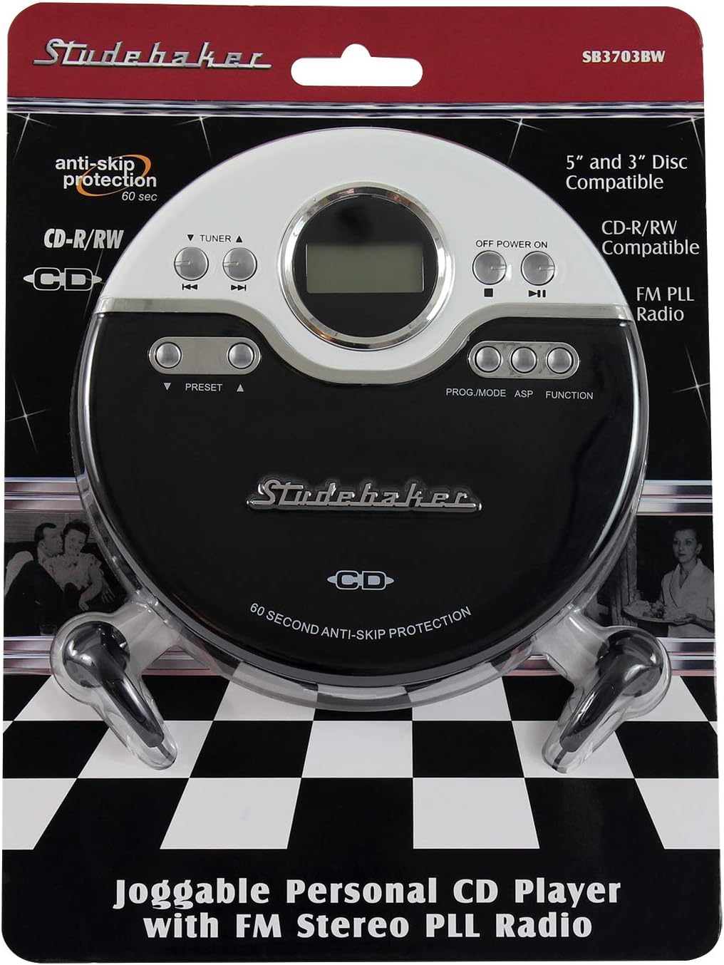 Black/White Personal CD Player with FM Radio R666688
