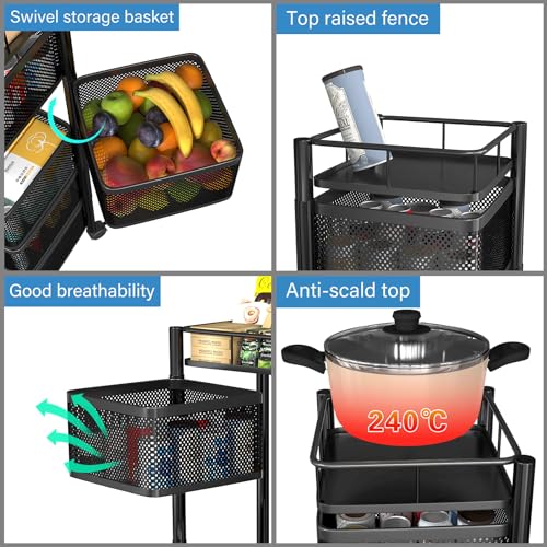 5 Tier Black Rolling Storage Cart K219372