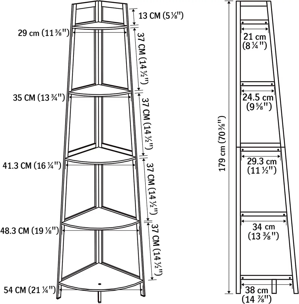 Black 5-Tier Corner Bookshelf F136