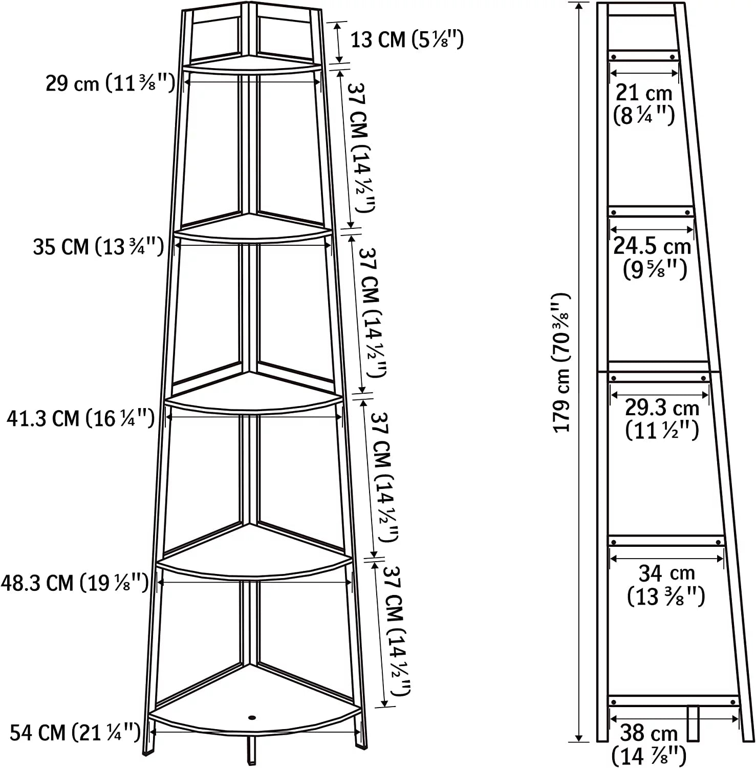 Black 5-Tier Corner Bookshelf F136