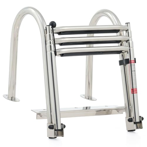 3 Step Telescoping Boat Ladder with 400lb Strength 316 Stainless Steel Nonslip Steps R823