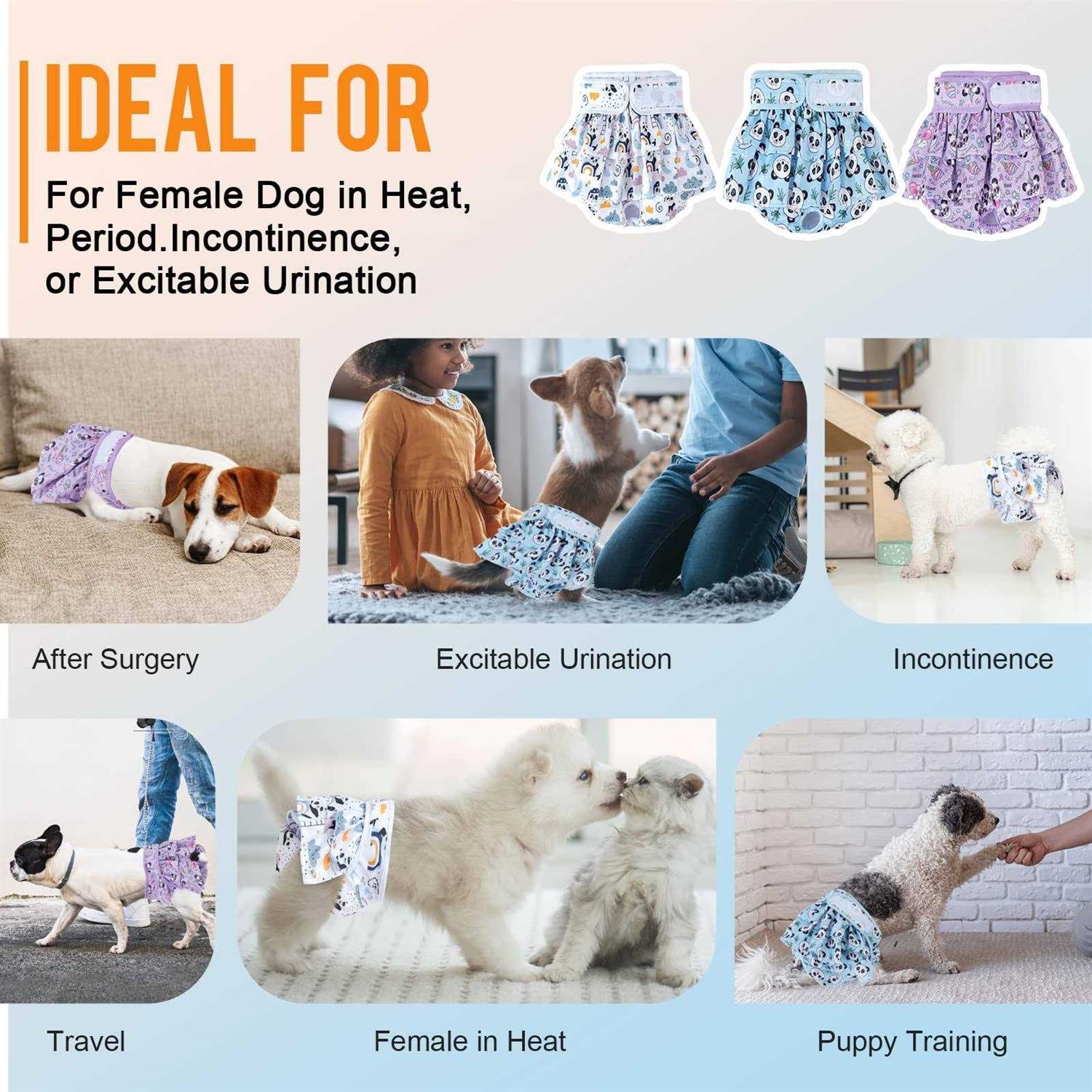 Washable Dog Diapers Female 3 Pack Reusable Puppy Diapers X2180