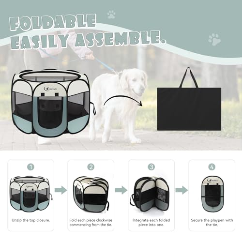 Grey Portable Dog Playpen with Carrying Case R9731