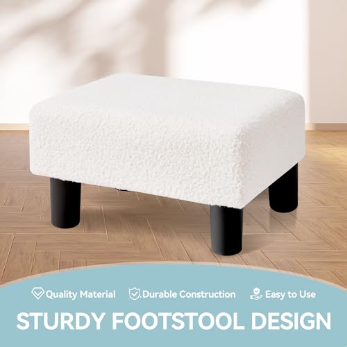 Beige Sherpa Small Rectangle Foot Stool with Legs H120161