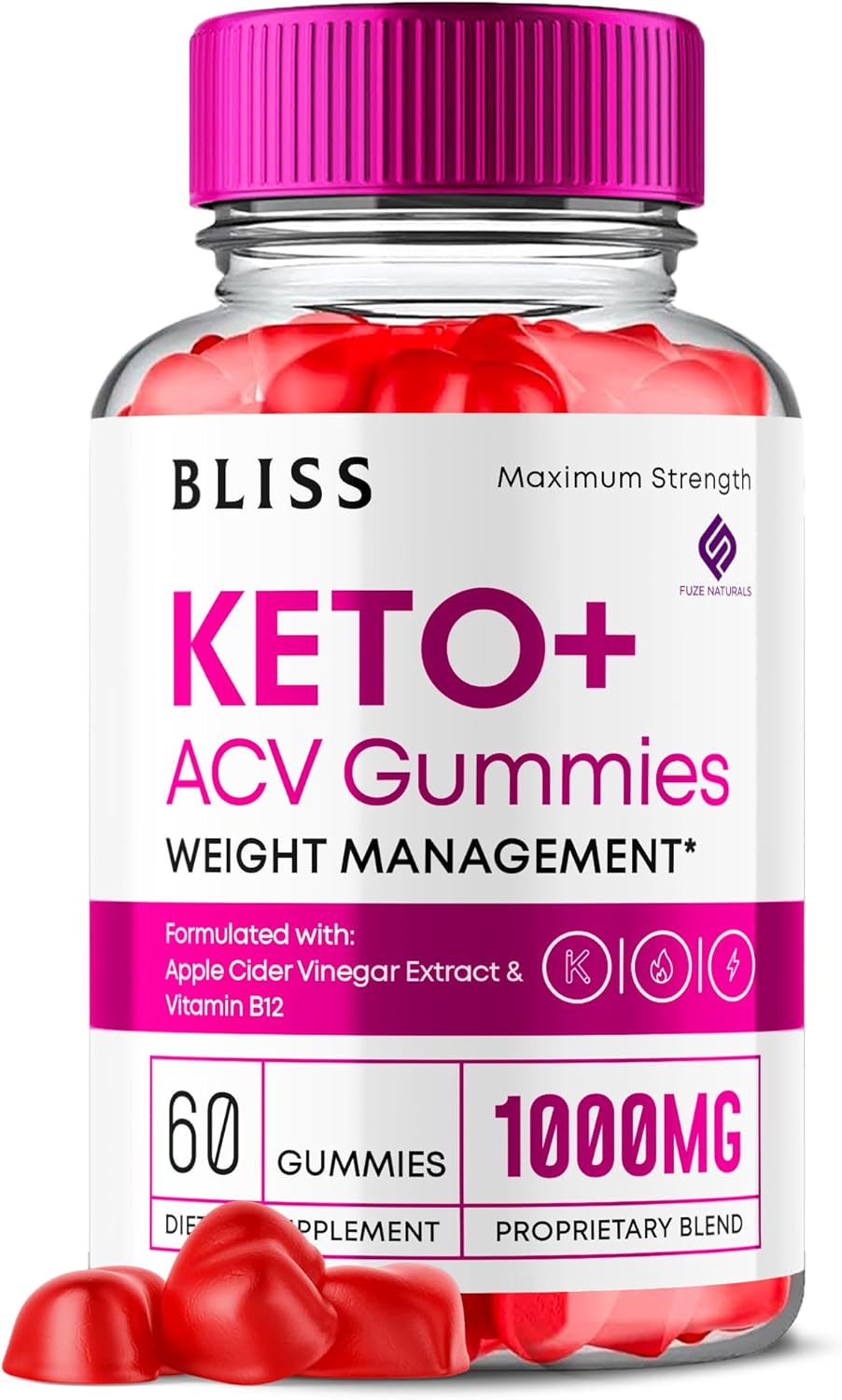 Keto ACV Gummies 1000mg Apple Cider Vinegar Vitamin B12 B6 Folate Supplement (60 Gummies) S15550