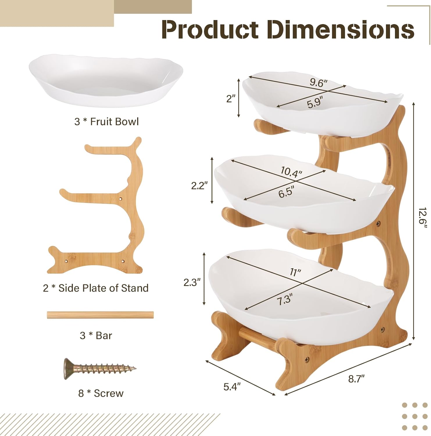 3 Tier Plastic Fruit Basket with Bamboo Stand R561