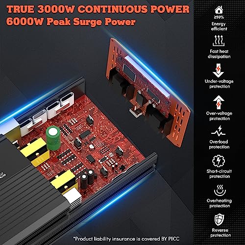 3000 Watt Power Inverter, 12V DC to 110V AC Converter, with LED Display, Dual AC Outlets, USB Port Z43685