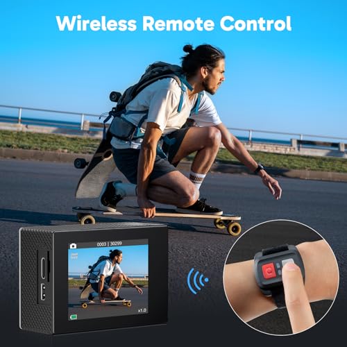 4K30FPS 20MP WiFi Action Camera with EIS Ultra HD Underwater Camera 131FT Waterproof Camera Remote Control 4X Zoom Support External Microphone Silver E69091