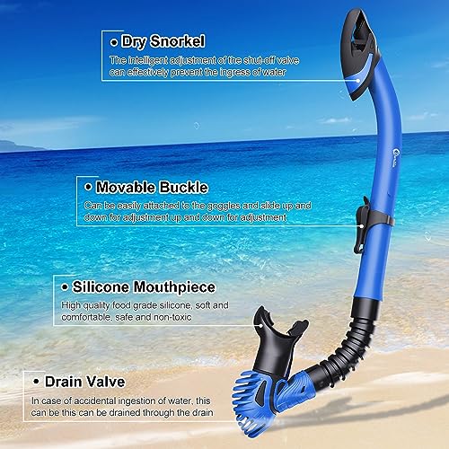 Dry Snorkel Set with Tempered Glass Snorkel Mask and Dry Snorkel Tube V856