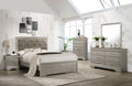Silver Finish King Size Panel Upholstered Bed Dresser Mirror Nightstand Chest Set O4599