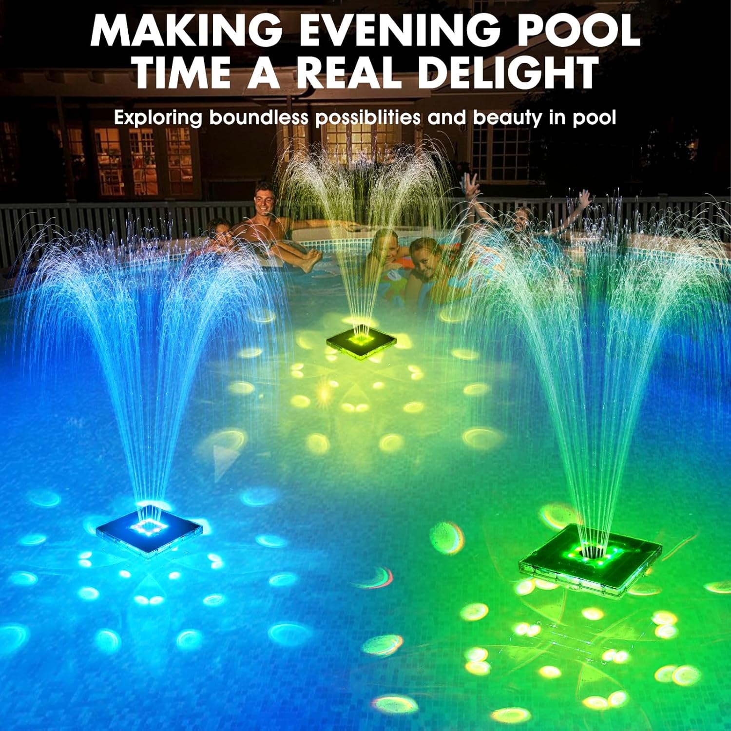 Floating Pool Fountain with Lights, Rechargeable Pool Water Fountain with Remote, Solar Pool Fountain T595