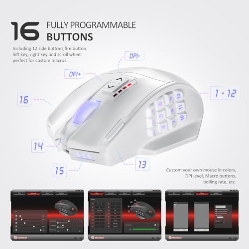 Wireless MMO Gaming Mouse, 16,000 DPI Optical Sensor, 16 Programmable Buttons H467