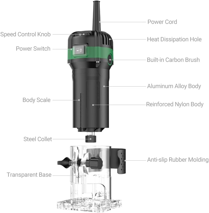 Electric Hand Trimmer Router 33000RPM 110V 800W 6.35mm Collets O24311