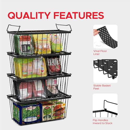 4 Pack Stackable Freezer Organizer Bins with Handles (Black) A91415