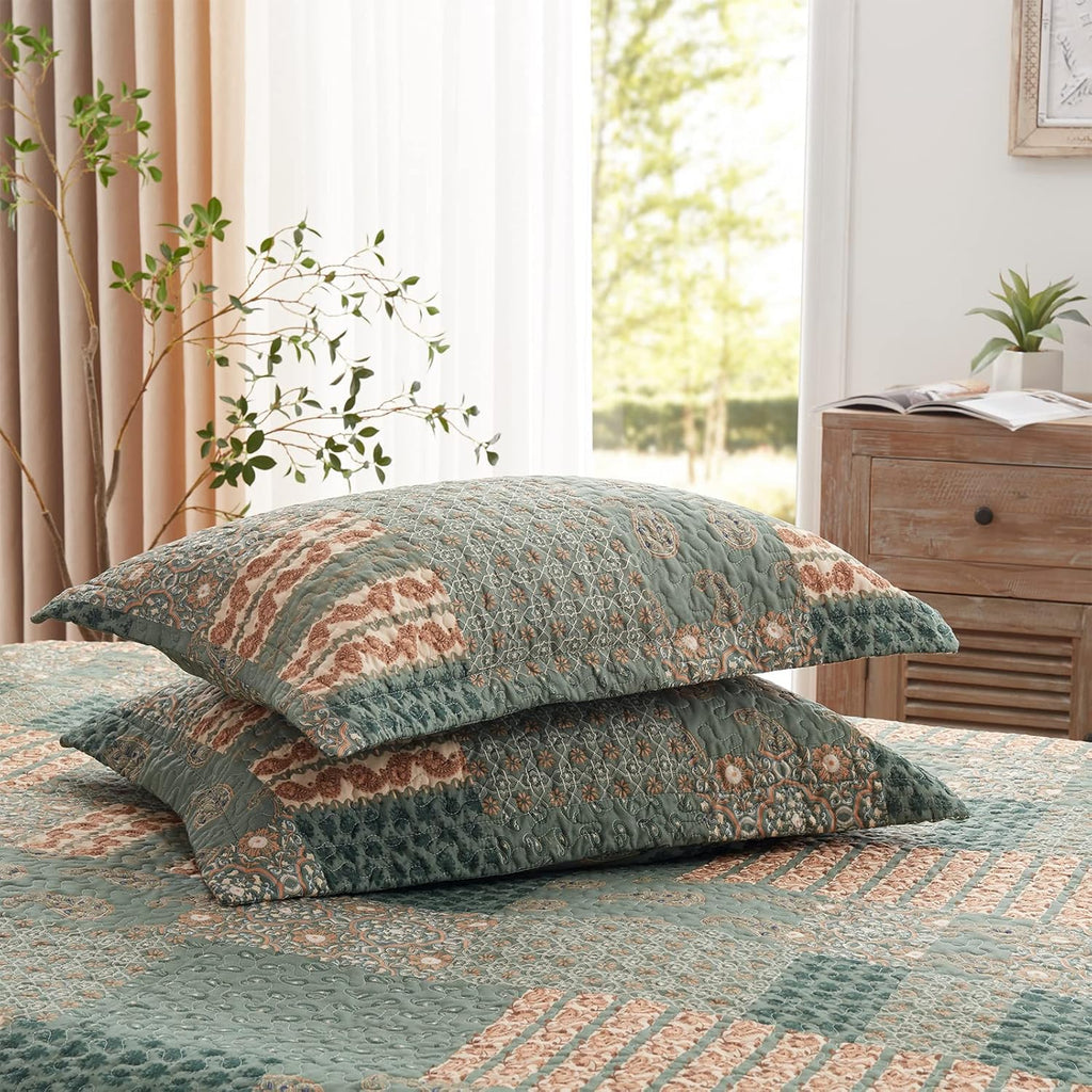 Full/Queen Size Olive Green Floral Paisley Bedding Set with 2 Pillow Shams P68639