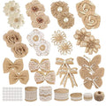 24 Burlap Flowers and Bowknots, 5 Lace Burlap Ribbon Rolls, 1 Twine Ribbon and Glue Point Z6490