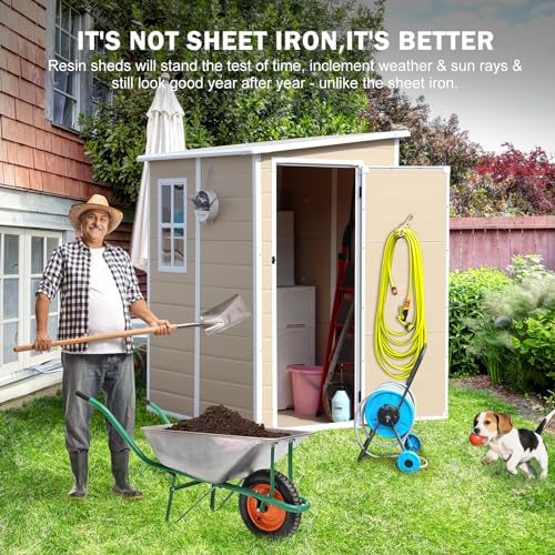 6x3 FT Waterproof Resin Outdoor Storage Shed with Floor and Lockable Door, Light Gray I9892