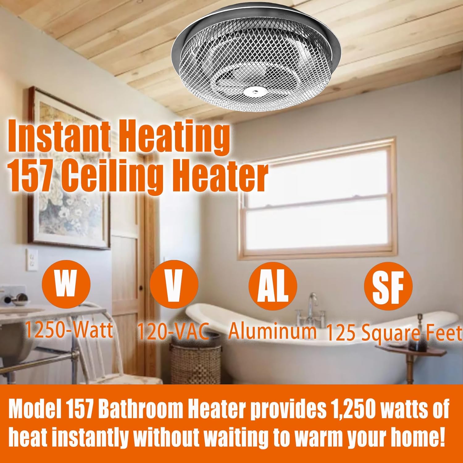 Bathroom Ceiling Heater, 1250W Instant Heat X437
