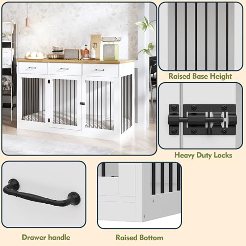 White Extra Large Dog Crate Furniture with 3 Drawers A9025