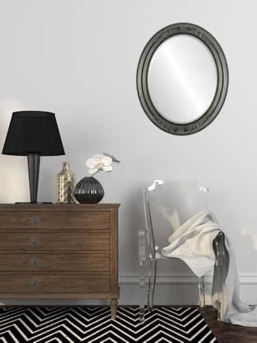Oval Beveled Wall Mirror Linen White 20x24 R5689