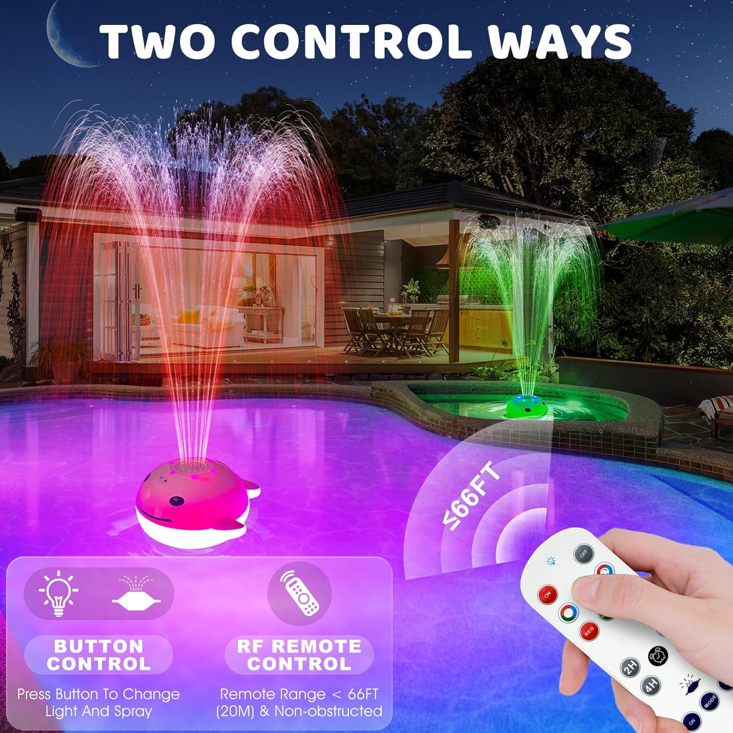 Floating Pool Fountain with Lights, Rechargeable Pool Water Fountain with Remote, Solar Pool Fountain T595