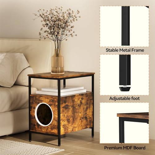 Wood Cat End-Table with Charging Station, 13" D x 18.9" W x 21.65" H C138