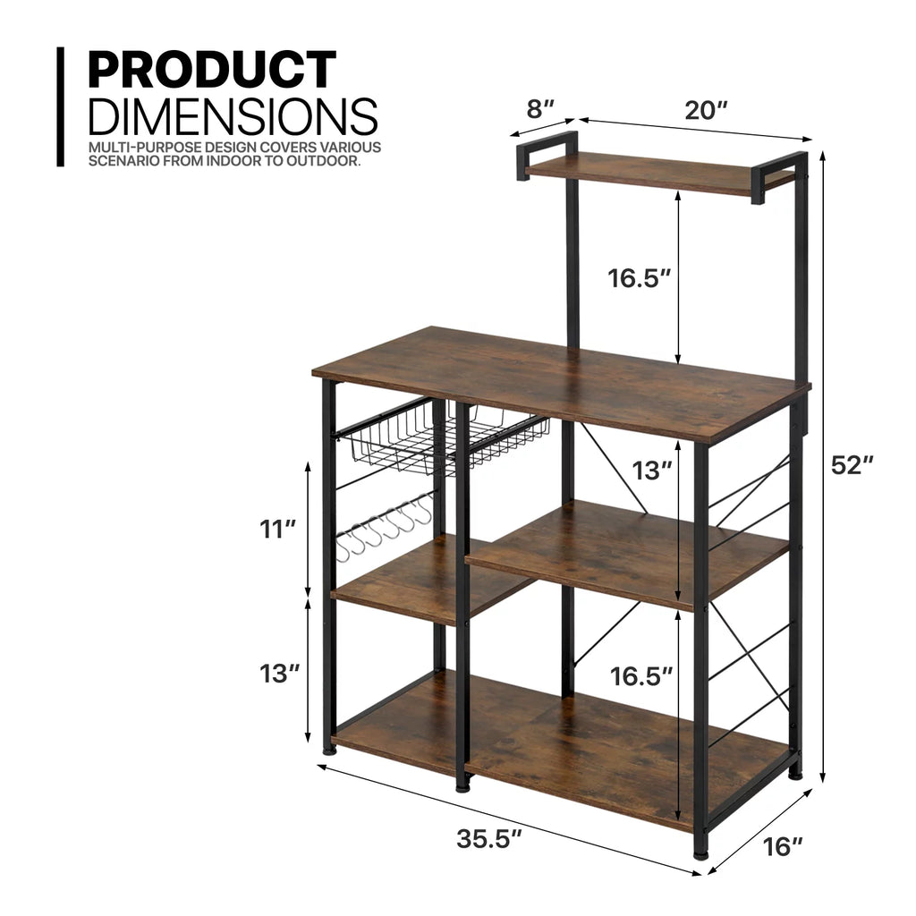 Brown 6 Shelves Utility Storage Shelf with Wire Basket U5849