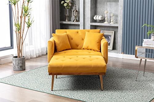 Beige Velvet Chaise Lounge Chair with Pillows R5567