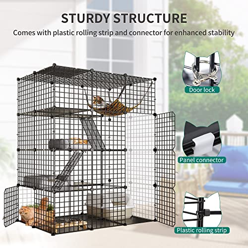 4-Tier Metal Wire Cat Enclosure with Hammock T7293
