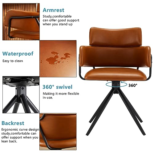 Light Brown Upholstered Leather Swivel Dining Chairs Set of 2 Q82069