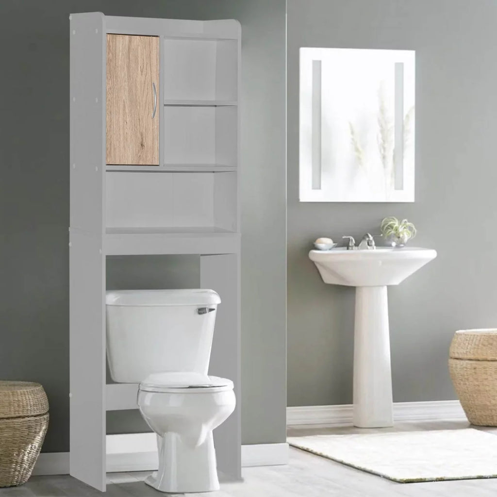 Over-the-Toilet Storage Cabinet in Light Gray & Natural Oak H765