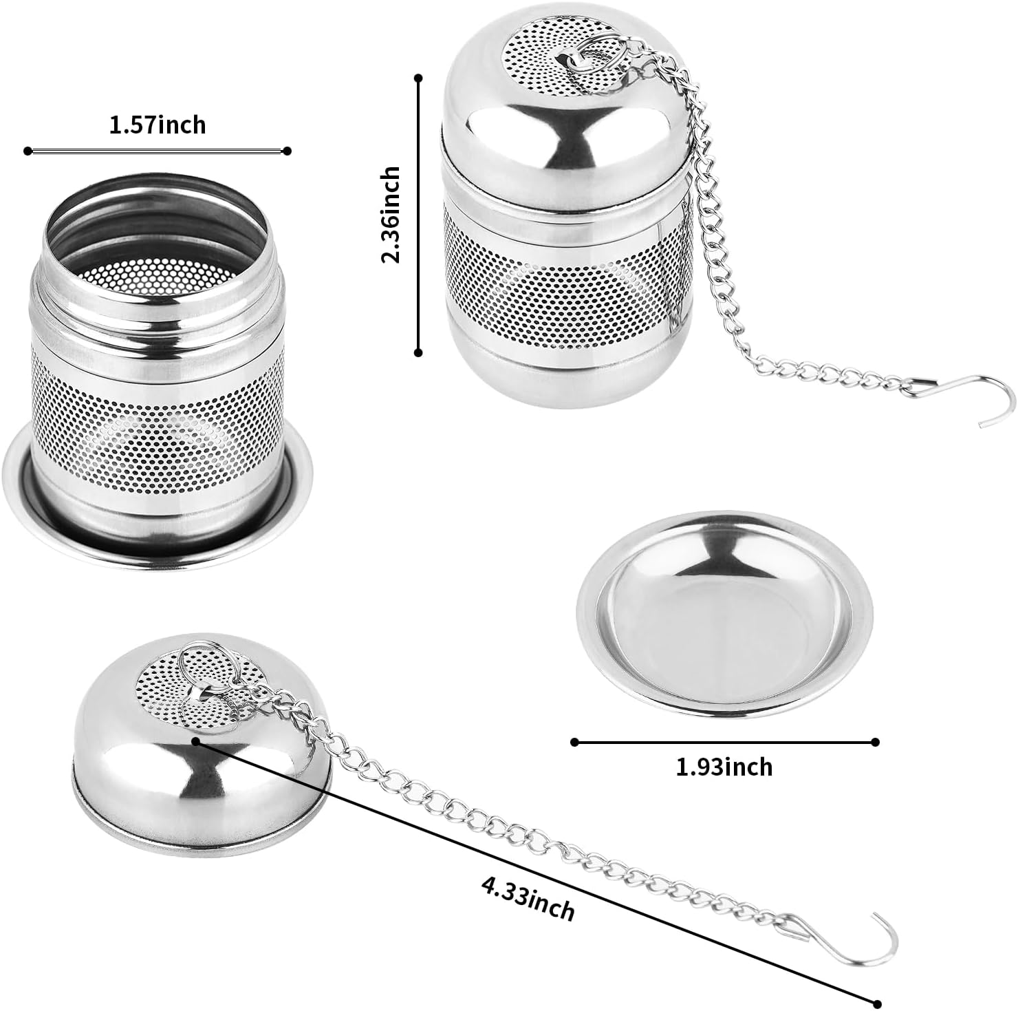 2PCS Stainless Steel Fine Mesh Tea Infuser Strainer with Lid X79770