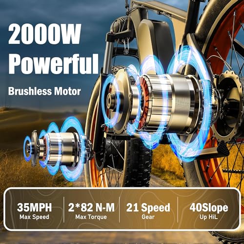 52V 23AH 2000W 21-Speed 35MPH 26" x 4.0 Fat Tire Electric Bike with Removable Battery F24440