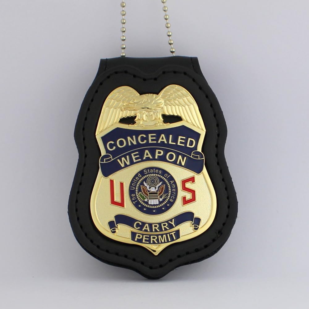 Metal Concealed Weapon Carry Permit Badge & Leather Holder S3556