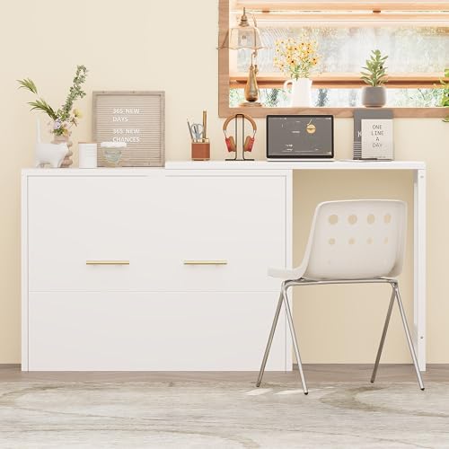 White Twin Folding Murphy Bed with Mattresses and Desk H653