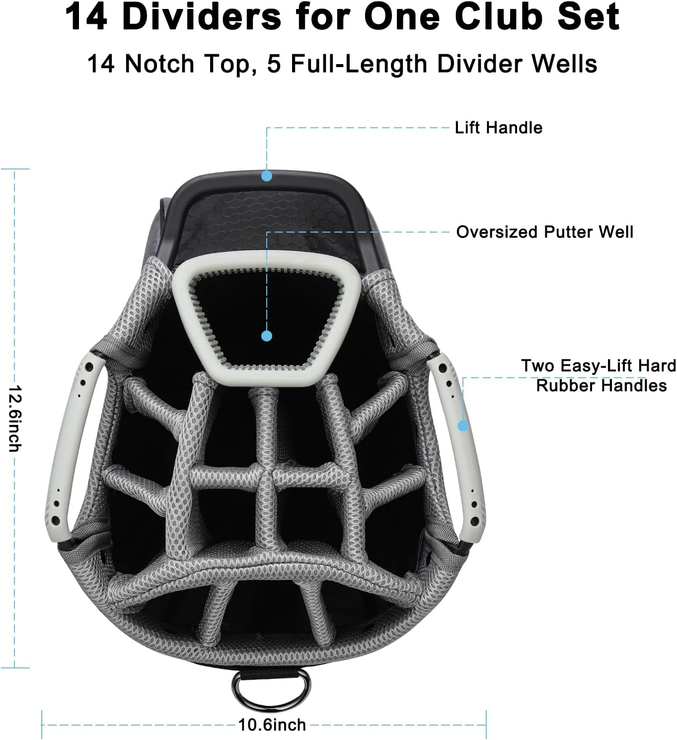 Golf Cart Bag with 14 Way Divider Top, 8 Pockets, Cooler Pouch, Rain Hood, Dust Cover, Detachable Single Strap O54264