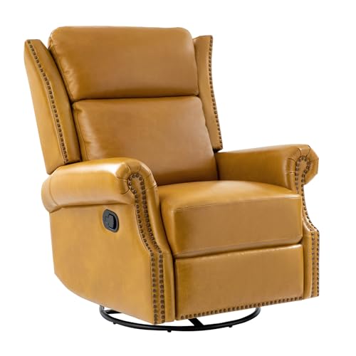 Genuine Leather Swivel Rocker Recliner with Footrest and Lumbar Support A135