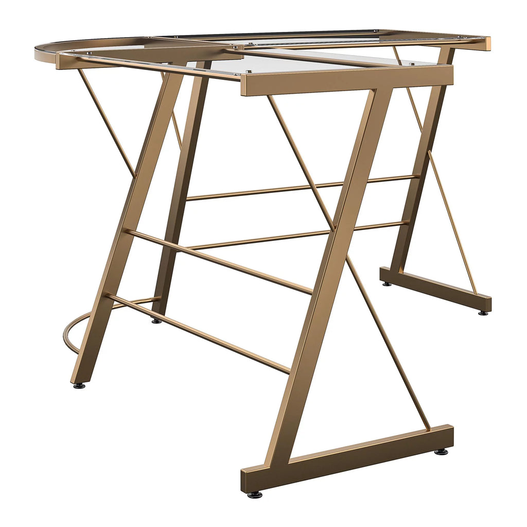 Gold Glass L-Shaped Computer Desk O336819