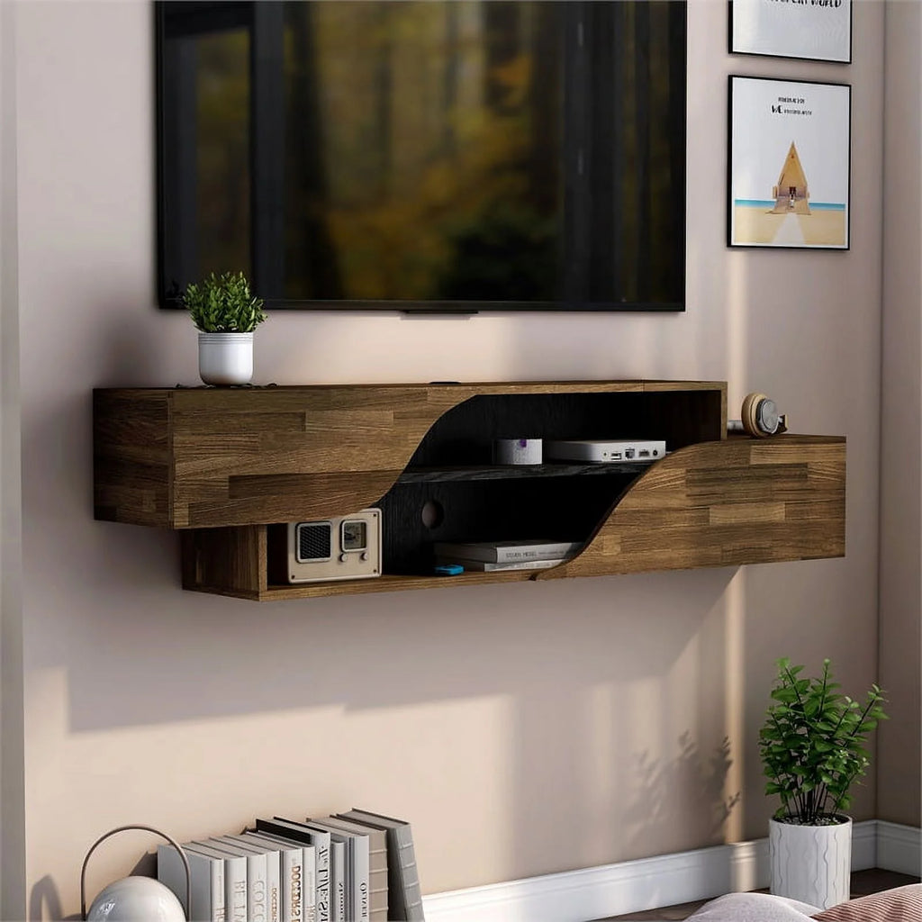 Brown Hickory 2-Shelf Floating TV Console B532
