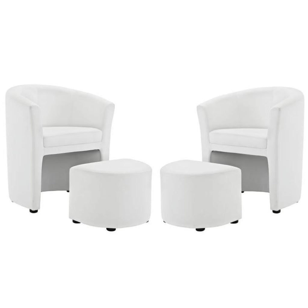 2 Piece Faux Leather Accent Chair Set with Ottoman in White Z1315