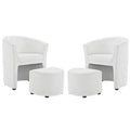 2 Piece Faux Leather Accent Chair Set with Ottoman in White Z1315