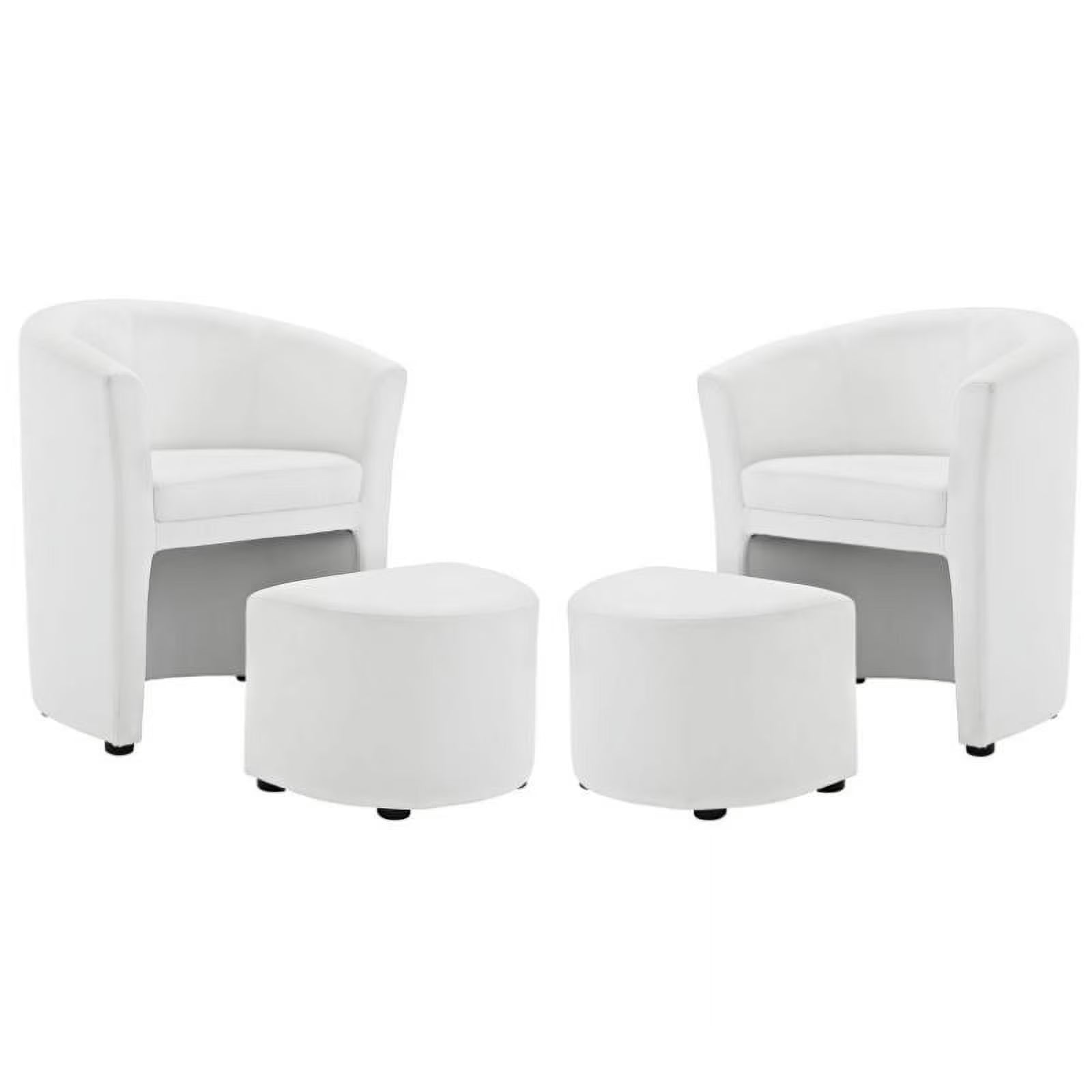 2 Piece Faux Leather Accent Chair Set with Ottoman in White Z1315