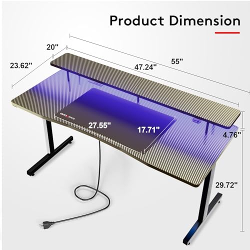 55 Inch Gaming Desk with LED Lights and Monitor Stand P9092