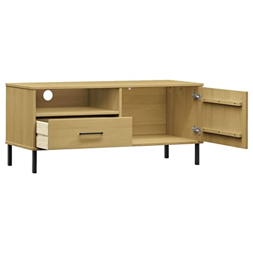 Brown Solid Wood Pine TV Stand with Storage O749347